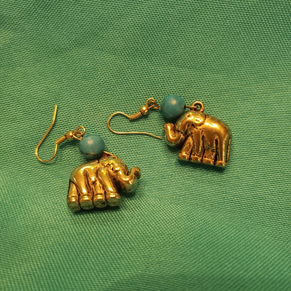 Lucky Elephant Turquoise Dangles